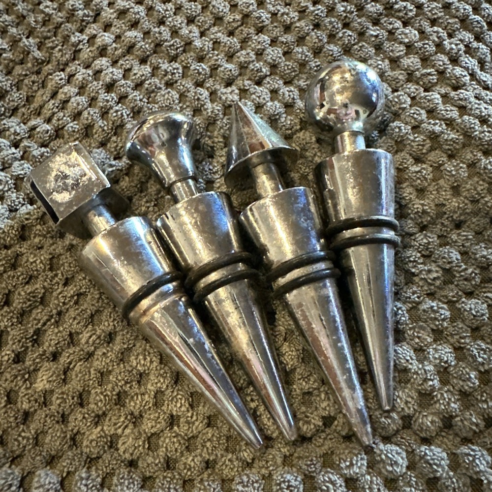 Lot Of 4 Chrome Metal Wine Stopper Corks Decorative Heavy